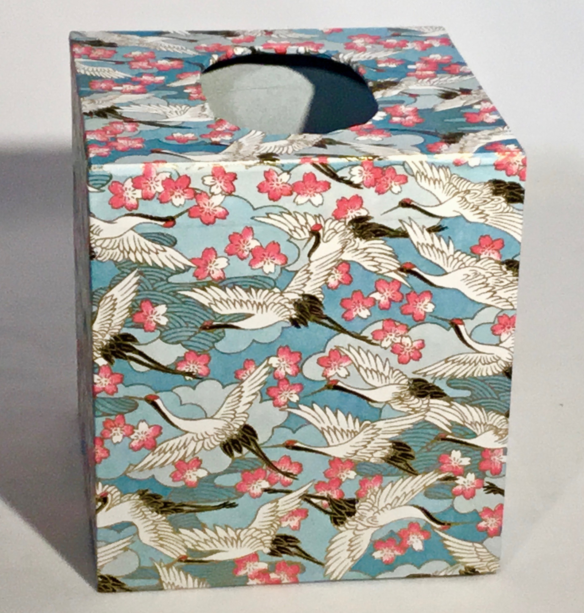 Tissue Box Cover with Cranes and Flowers Japanese paper M'S Handmade