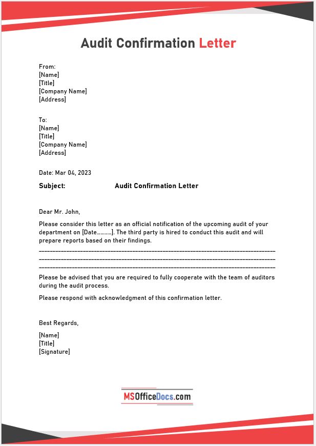 Free Sample Confirmation Letters MS Office Documents