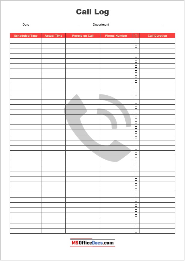 Free Phone Call Log Templates MS Office Documents