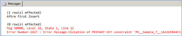 SQL Server 2012 THROW statement to raise an exception