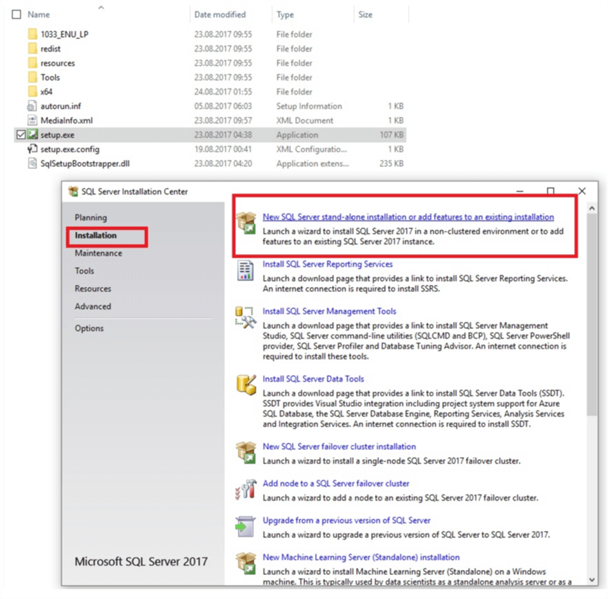 Install SQL Server from Configuration File with Installation Center