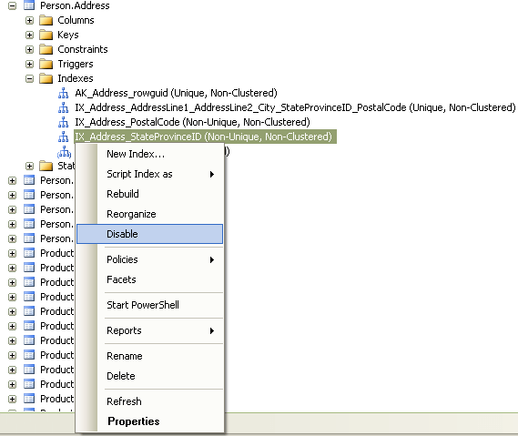 Disabling Indexes in SQL Server 2005 and SQL Server 2008