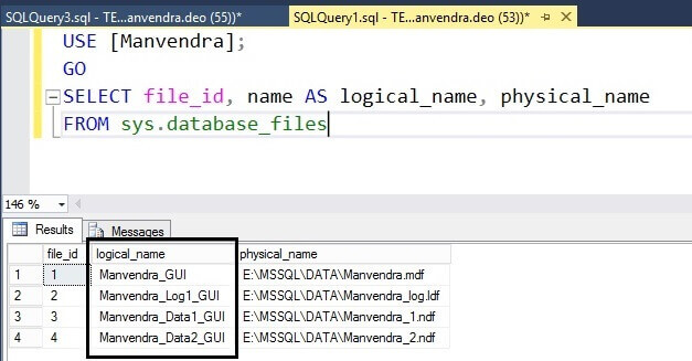 Rename logical database file name for a SQL Server database