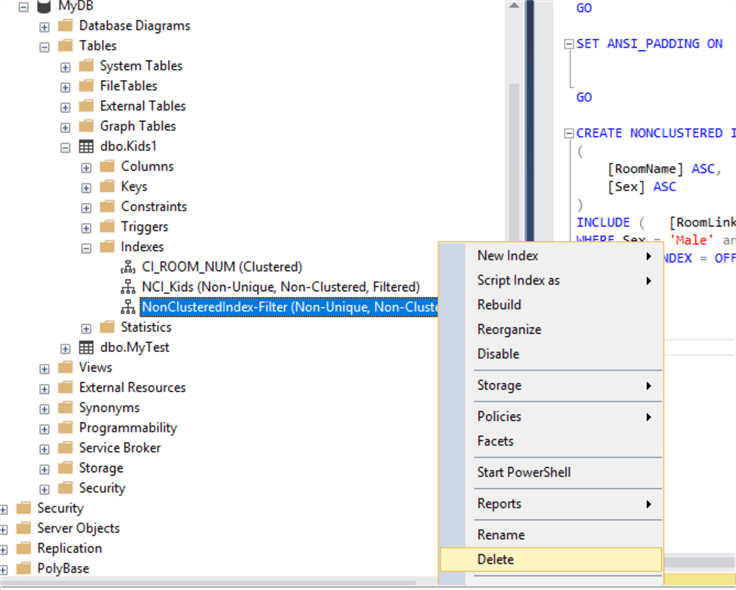 Creating Indexes with SQL Server Management Studio