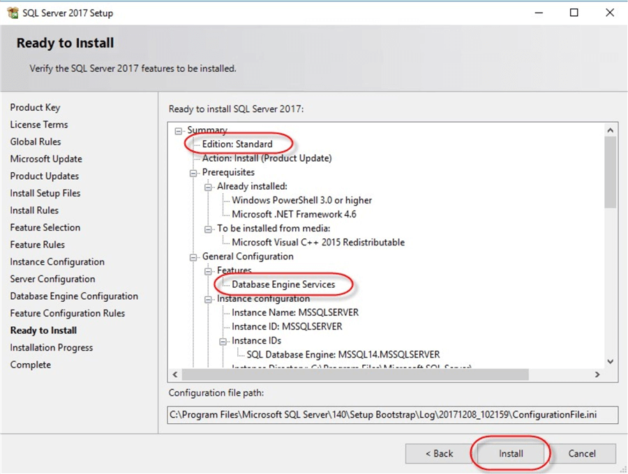 Steps to install a standalone SQL Server 2017 instance