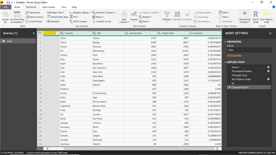 Transform Data in Power BI with R and Python