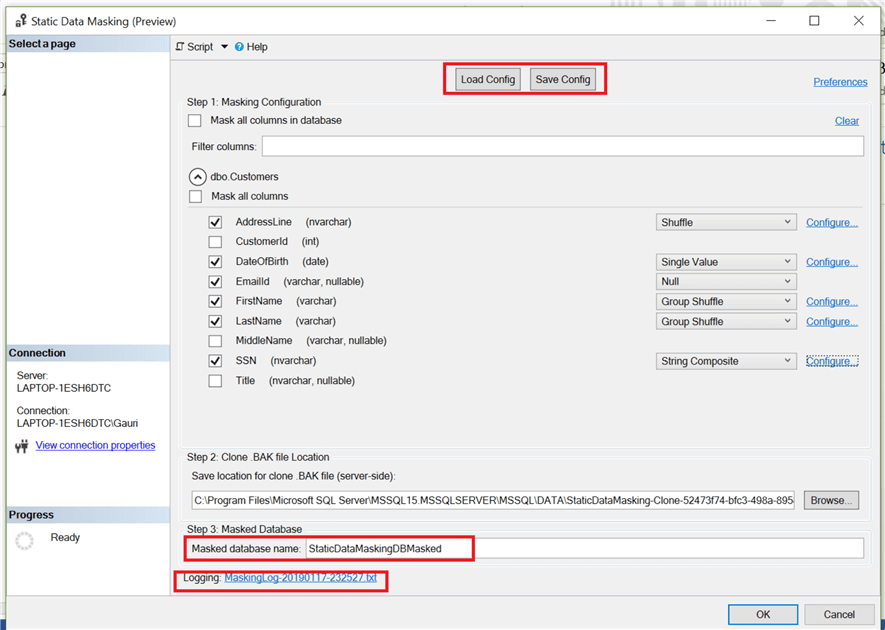 SQL Server Static Data Masking Example