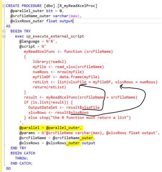 Stored Procedure in SQL Server with R Code