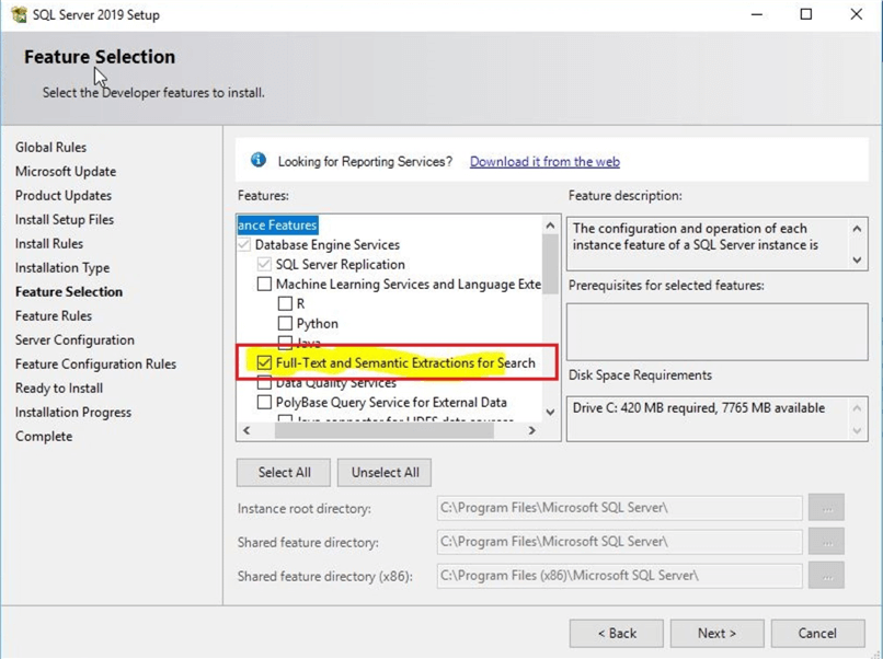 Add Full Text Search on SQL Server 2019