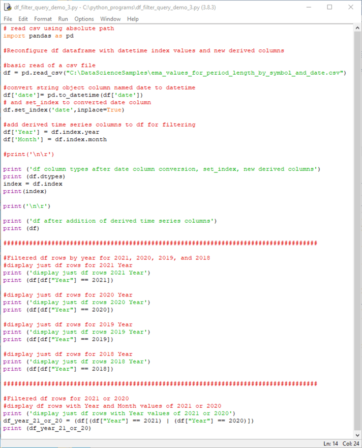 Create, Populate, and Subset a Pandas Dataframe from a CSV File