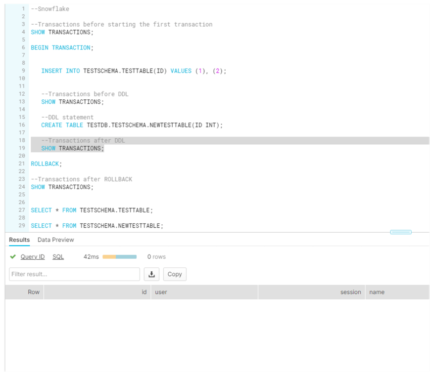 DDL and DML Statements in transactions for SQL Server and Snowflake