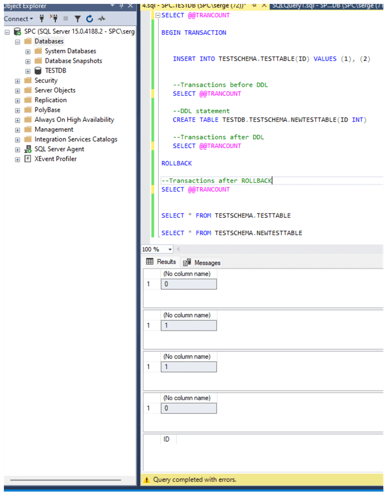 DDL and DML Statements in transactions for SQL Server and Snowflake