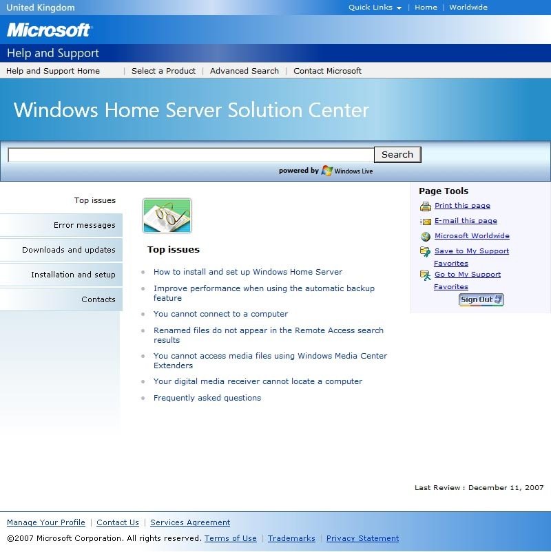 Microsoft's Windows Home Server Solution Center