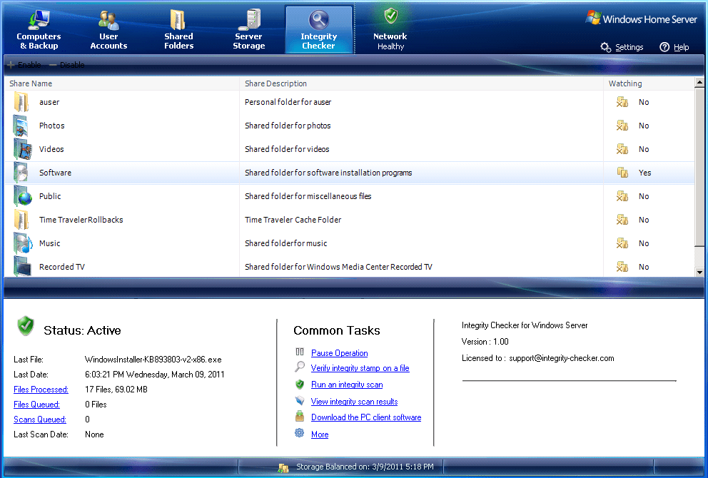AddIn Integrity Checker for Windows Home Server 1.0.0