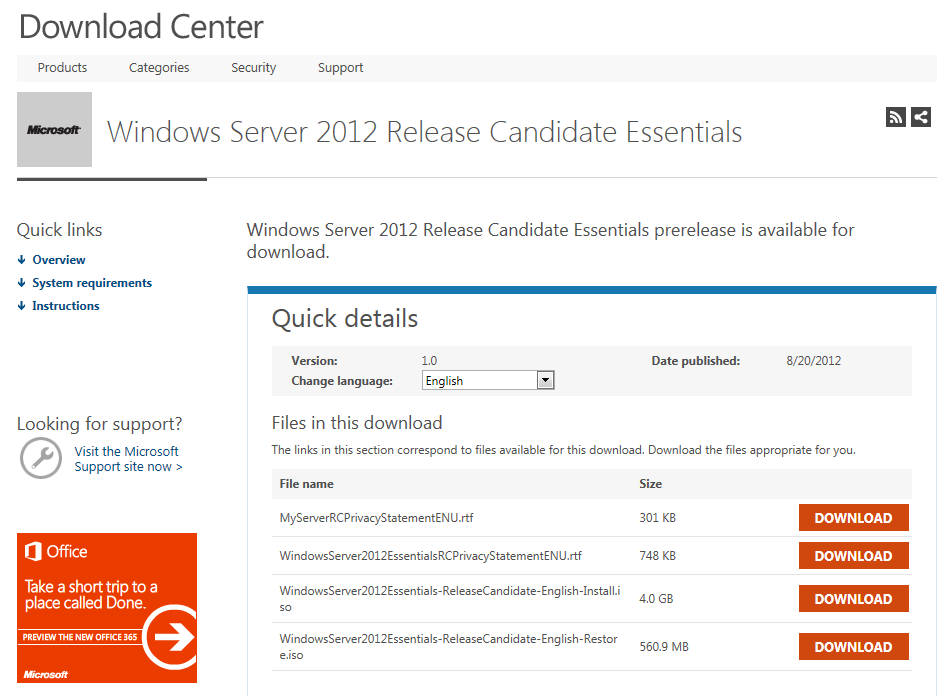 Windows Server 2012 Essentials Release Candidate (RC) Available