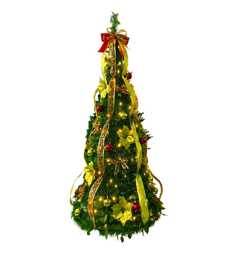 MTB Fully Decorated PullUp Christmas Tree, PreLit 6 Feet, Red and Gold