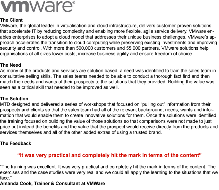 Case Studies MTD Sales Training