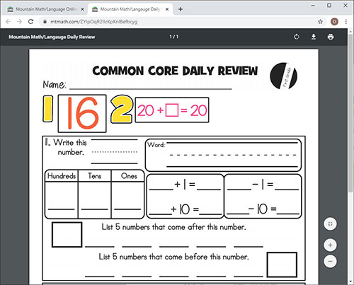 1st Grade Common Core Math Daily Online Review for Classroom Projector