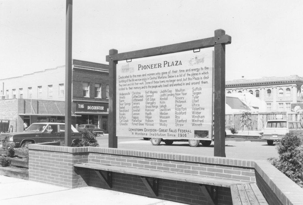 Great Falls Federal Savings and Loan, Lewistown, Montana pioneer plaza