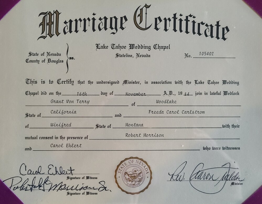 Terry's Marriage Certificate Montana Memory Project