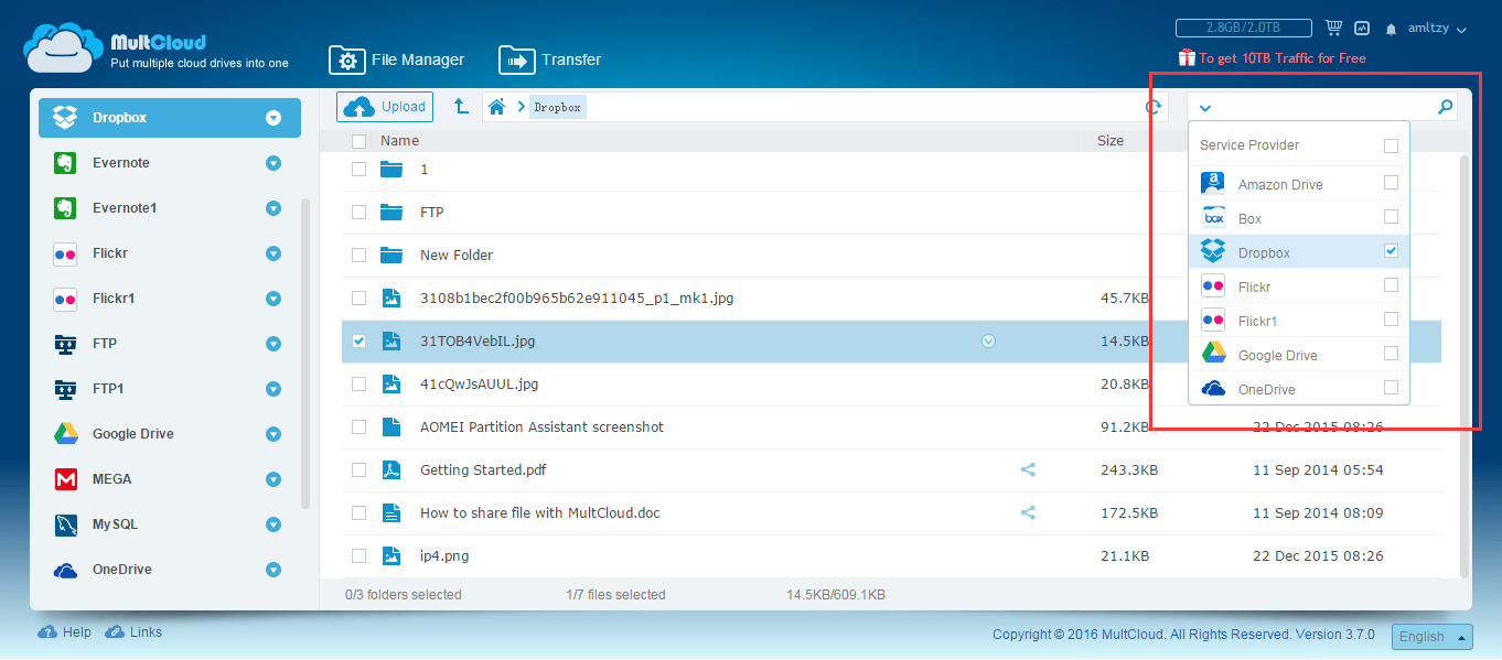 Move Files from Dropbox to OneDrive, Google Drive, Box, MEGA, SugarSync