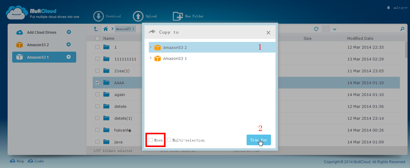 Transfer Files Between Amazon S3 Accounts, Dropbox Accounts, Google