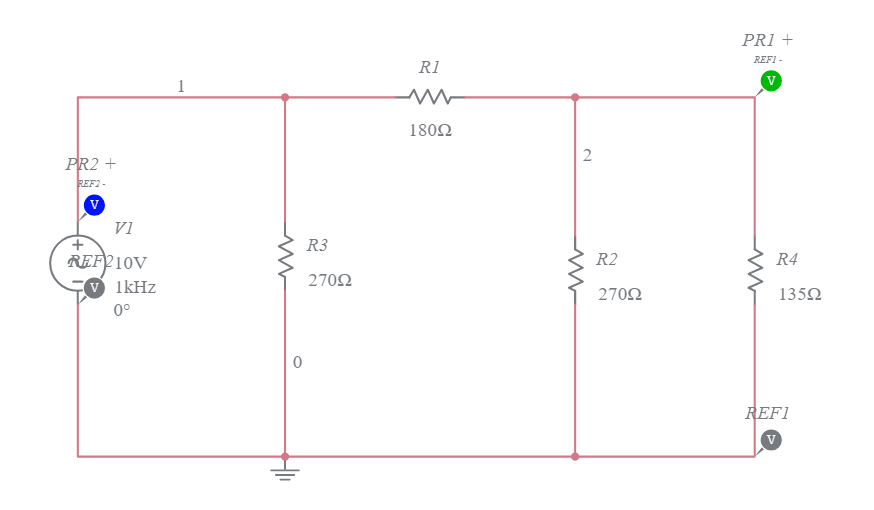 pi network attenuator Multisim Live