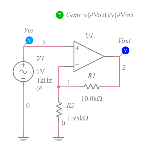 NonInverting Amplifier Multisim Live