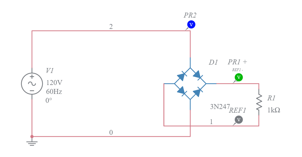 Full Wave Bridge Rectifier without Filter Multisim Live