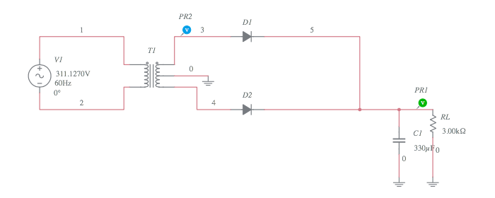 Center Tap Transformer circuit - Multisim Live