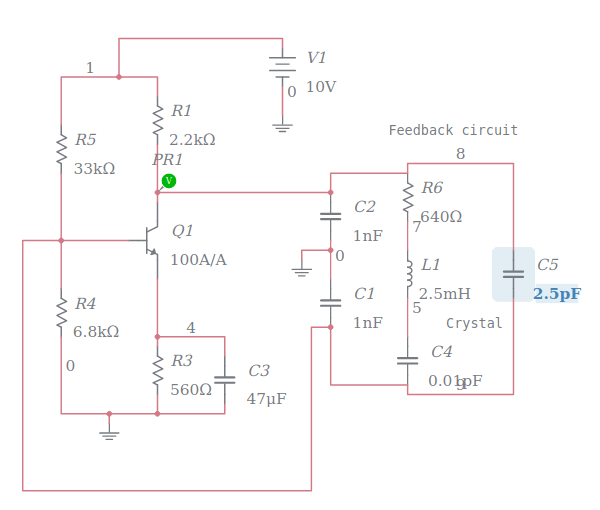 Crystal oscillator Multisim Live