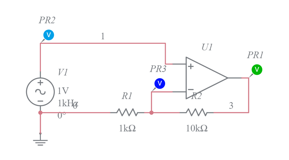 Noninverting amplifier Multisim Live