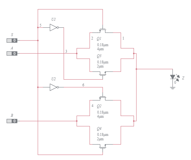 Transmission gate 2_1 mux Multisim Live