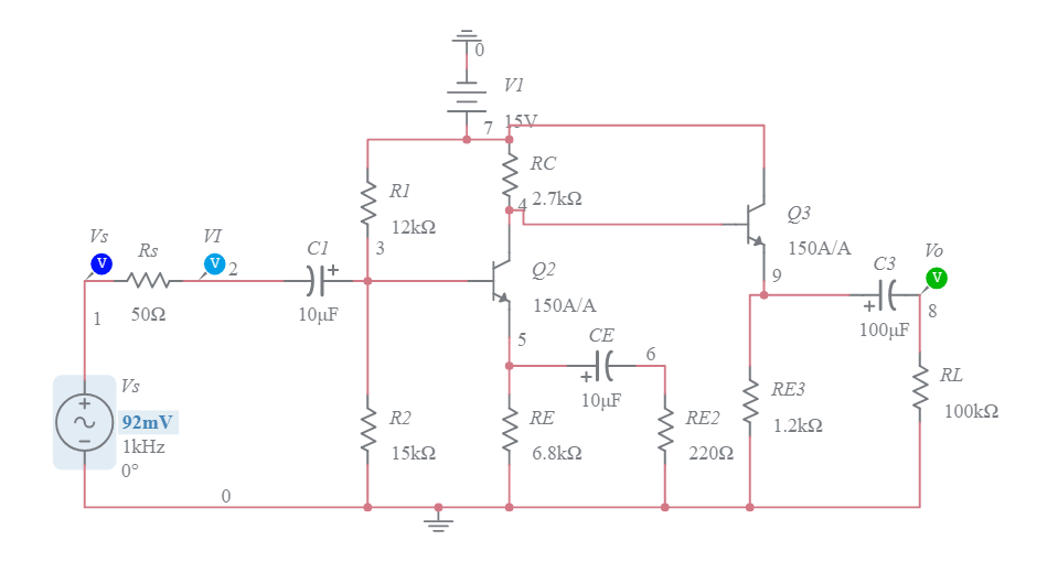 Common Collector Amplifier P3 Multisim Live