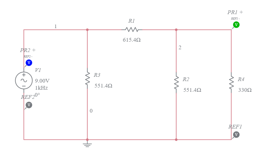 pi network attenuator 330 Multisim Live