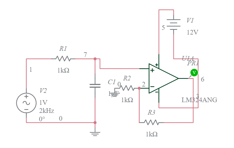Low pass filter OpAmp Multisim Live