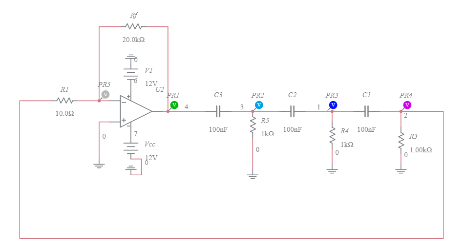 RC phase shift oscillator using opamp Multisim Live