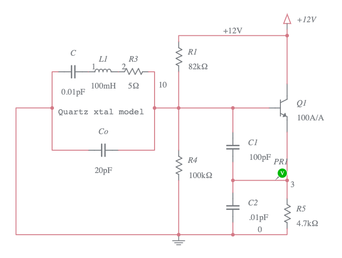 100mh BJT calculated Colpitts Crystal Oscillator Multisim Live