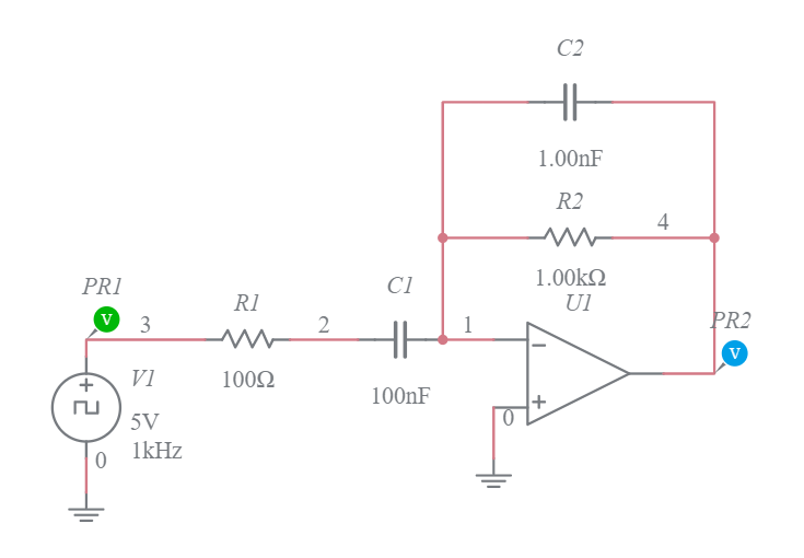 Pulse generator Differentiator op amp Multisim Live