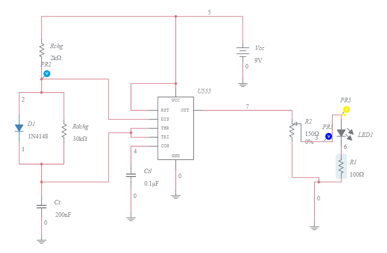 555 Timer LessThan50DutyCycle Astable Multivibrator Multisim Live