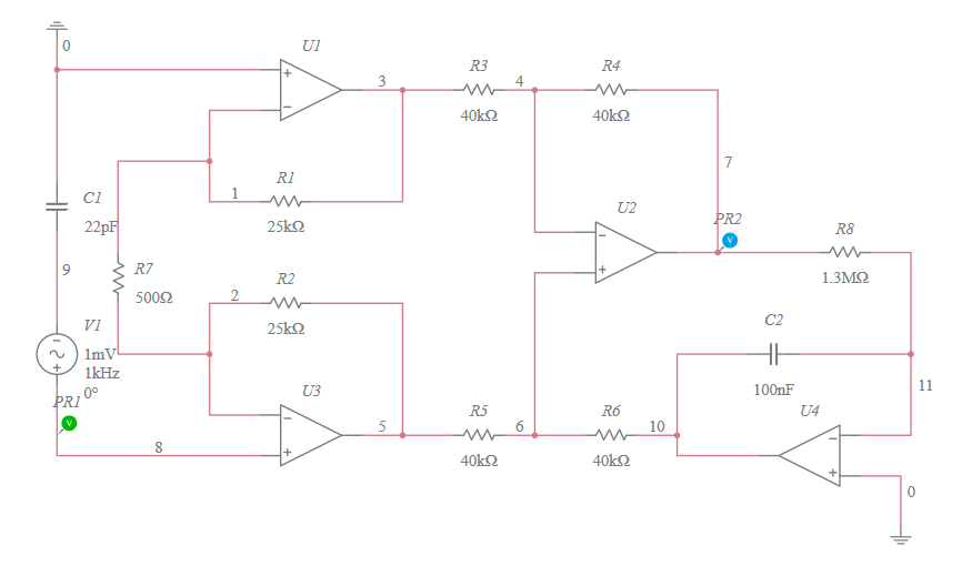 OPAMP INSTRUMENTACION INA128 Multisim Live
