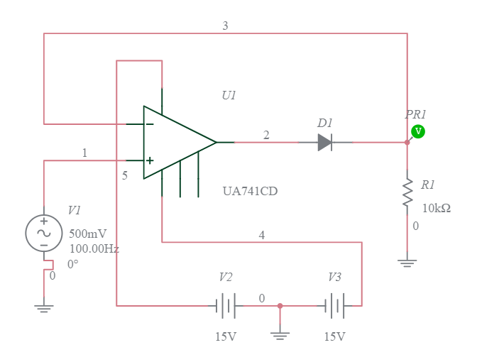 Precision Half wave rectifier Multisim Live