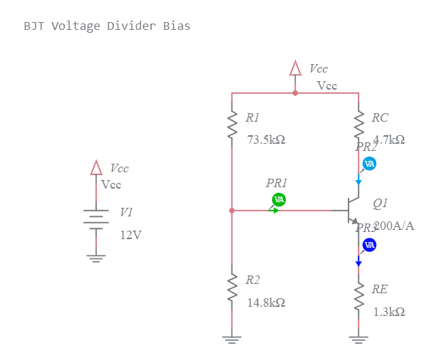 BJT Voltage Divider Biasing Multisim Live