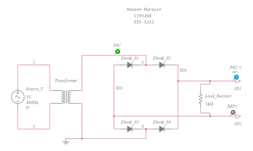 FullWave Bridge Rectifier Circuit (Without Filter) Multisim Live