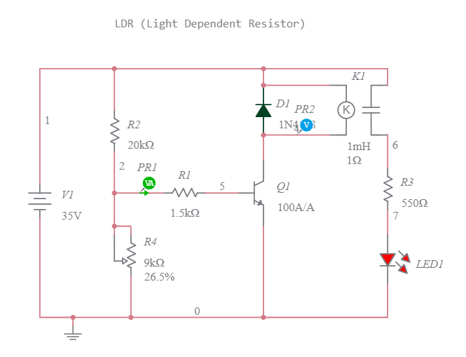LDR (Light Dependent Resistor) Multisim Live