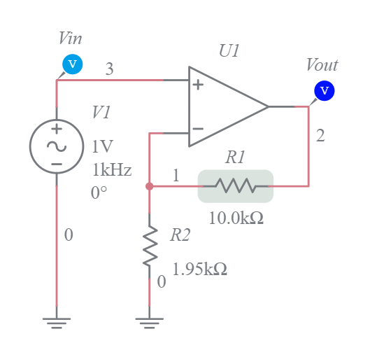 NonInverting Amplifier circuits Multisim Live