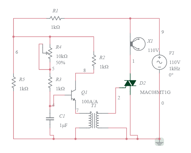 Circuito diac triac Multisim Live