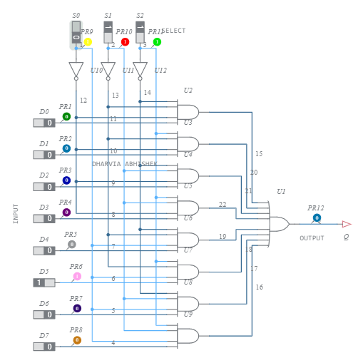 8x1 Multiplexer using Logic Gates Multisim Live