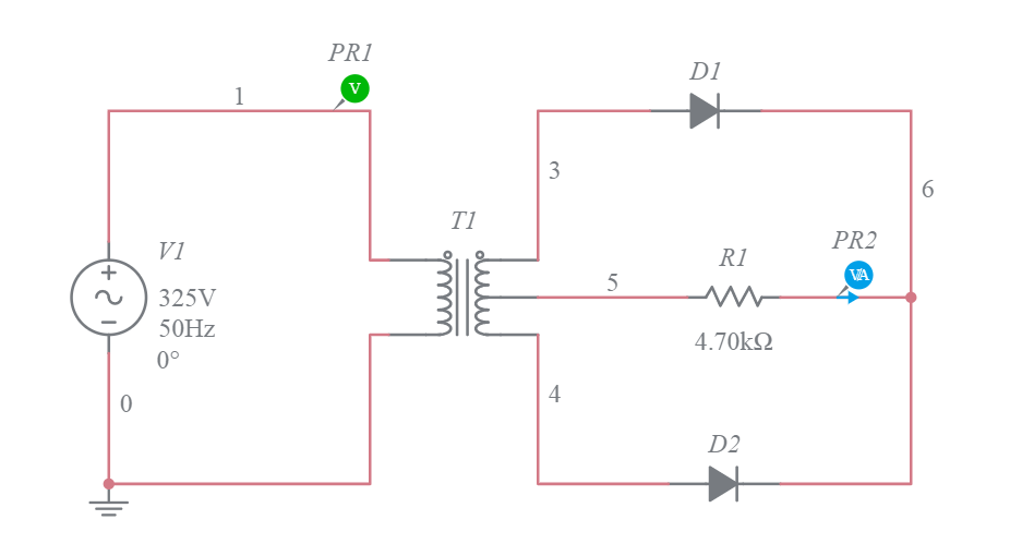 Full wave rectifier (without filter) (1) Multisim Live