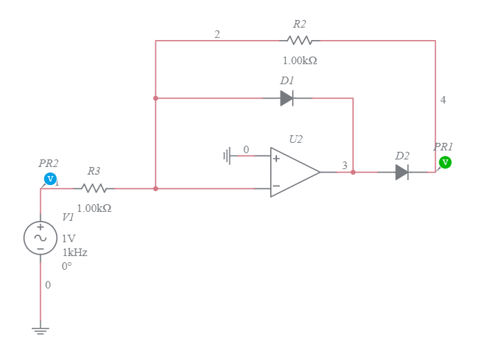 halfwave rectifier using opamp Multisim Live